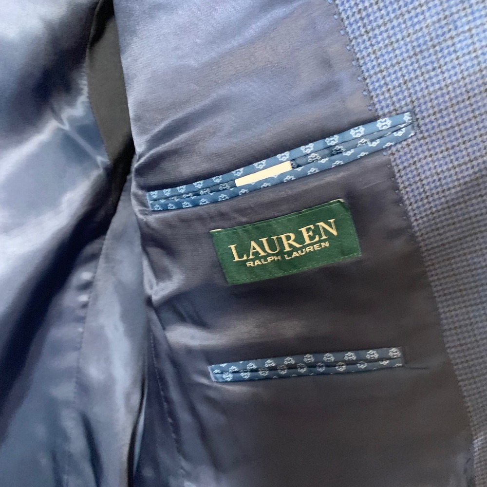 Lauren Ralph Lauren Blue/Black Houndstooth Pattern Polyester Blend Blazer 42R - Picture 6 of 11